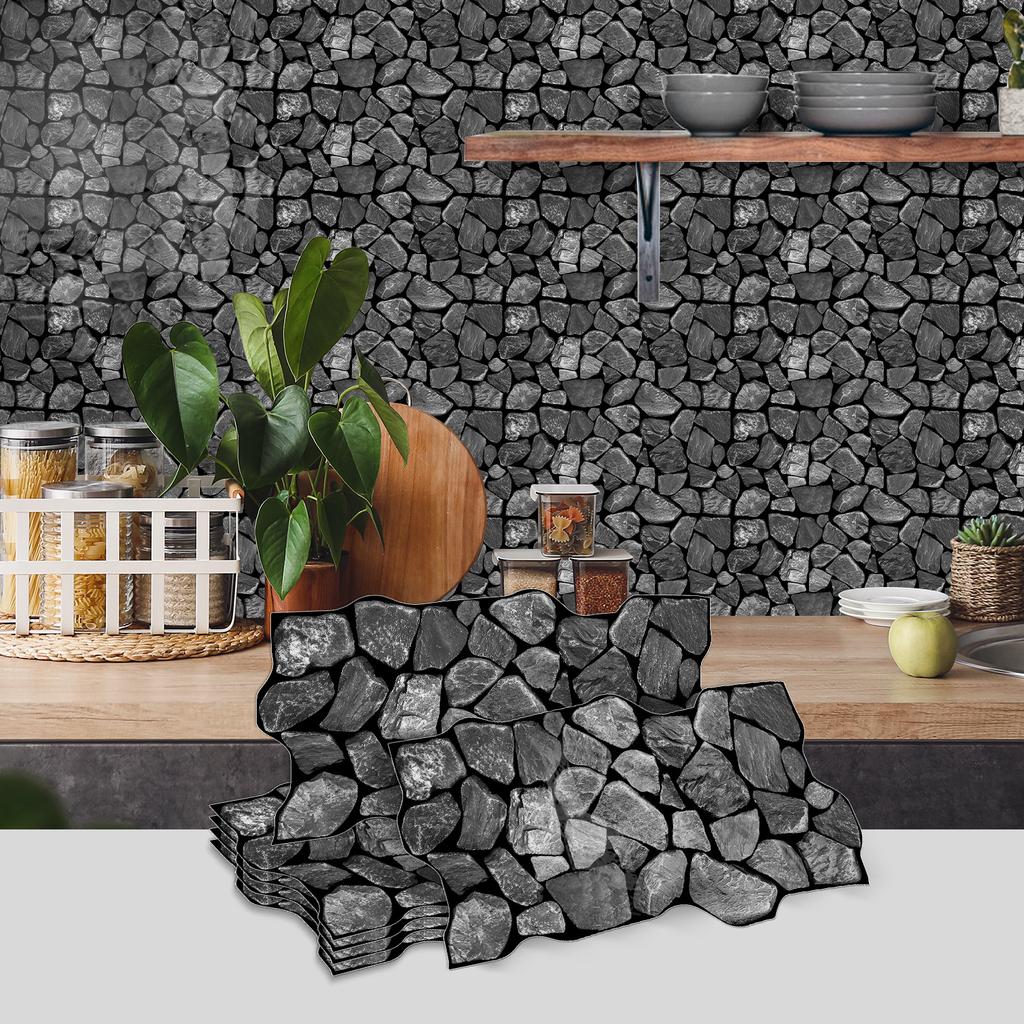 Green Pebble Special-Shaped Retro Tile Sticker, Kitchen And Living Room Self-Adhesive Waterproof Pvc Wall Sticker