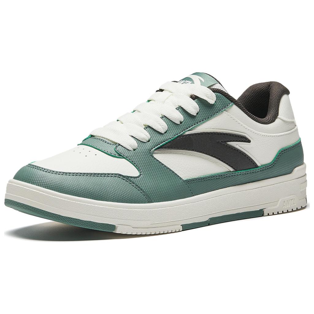 Anta Street Fun Sports Casual Height Increasing Wear Resistant Lightweight Non Slip Low Top Skate Shoes Men Skate Shoes White Green 912518007-4