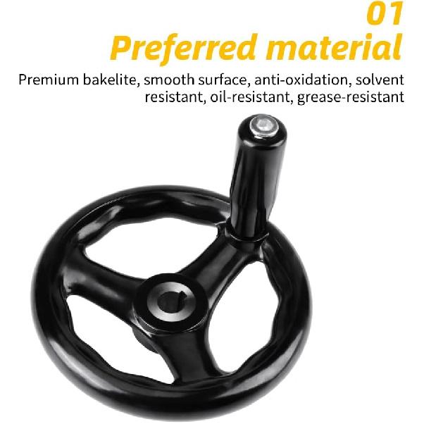4.9inch Dia Hand Wheel, 3 Spoke Plastic Round Hand Wheel with Revolving Handle, for Lathe Milling Machine,12*125mm, Black