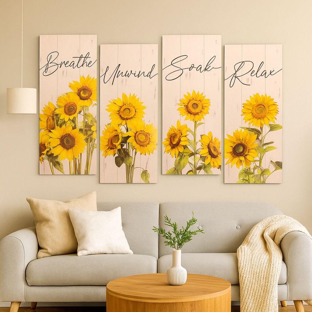 Handmade Wooden Floral Artwork Modern Wall Decor Plate Sunflower Hanging Sign  Home Office Decor
