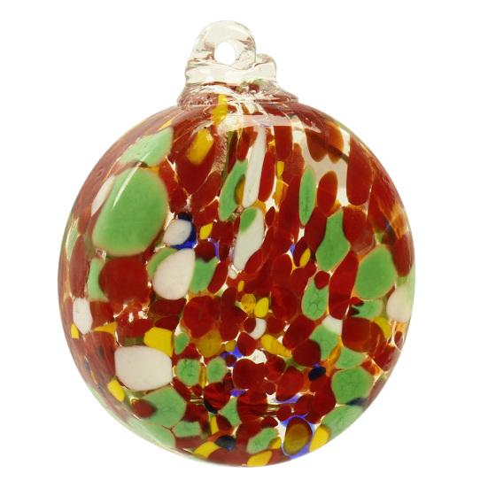 Transparent Glass Bauble with Hanging Rope Hand-Blown Round Disc Ornament, Christmas Tree Decoration Unique Patterned Ornament Hemp for Outdoor Indoor