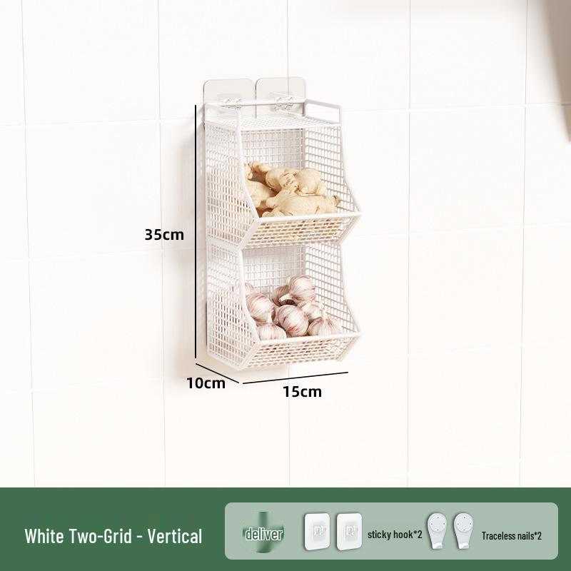 Wall-Mounted Scallion, Ginger & Garlic Storage Basket and Seasoning Box
