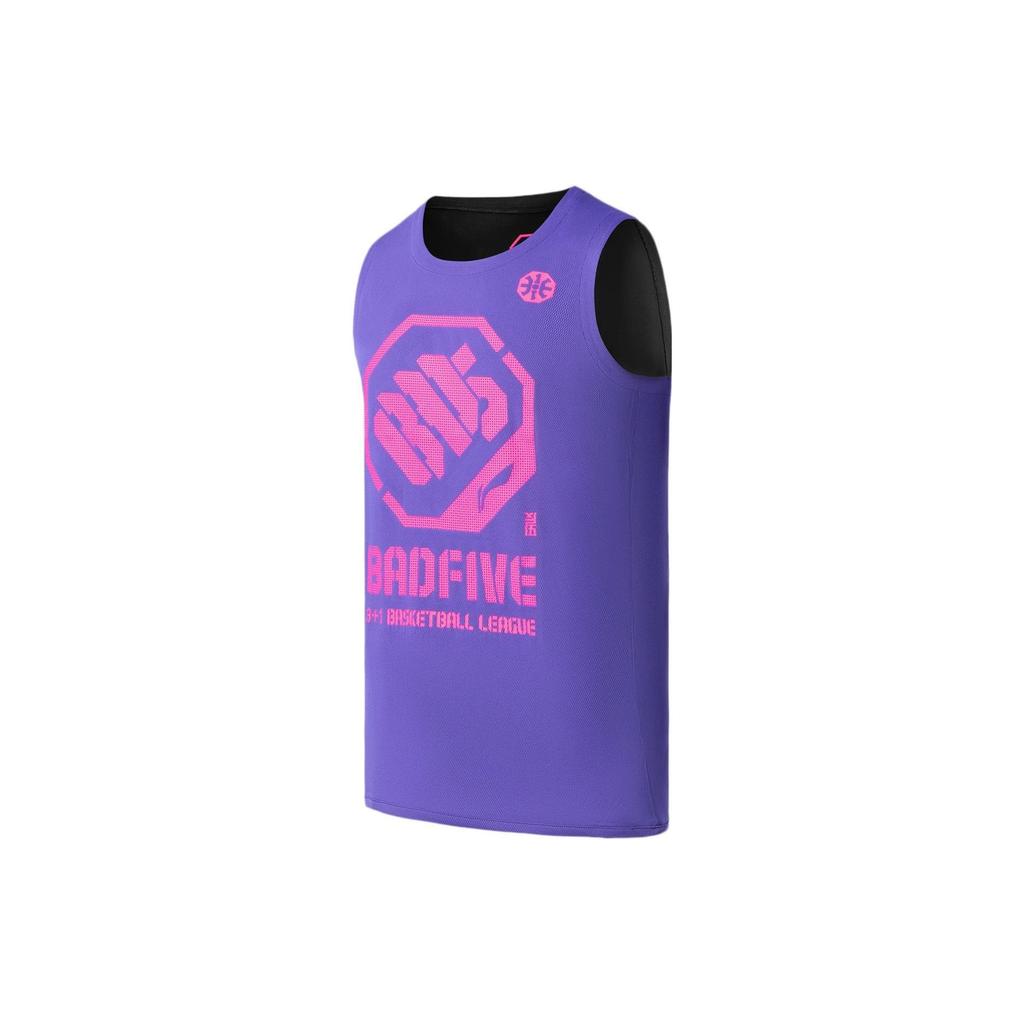 Li-Ning Sports Basketball Series Letter Print Basketball Vest Men Tops Fluorescent-Blue Purple Black AAYR371-7