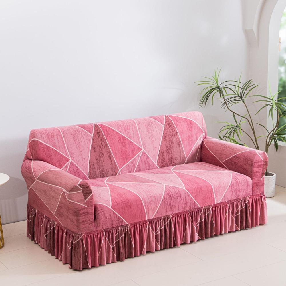 Fashion Print Milk Silk Sofa Cover Stretch Skirted Dustproof Slip Resistant Full Coverage