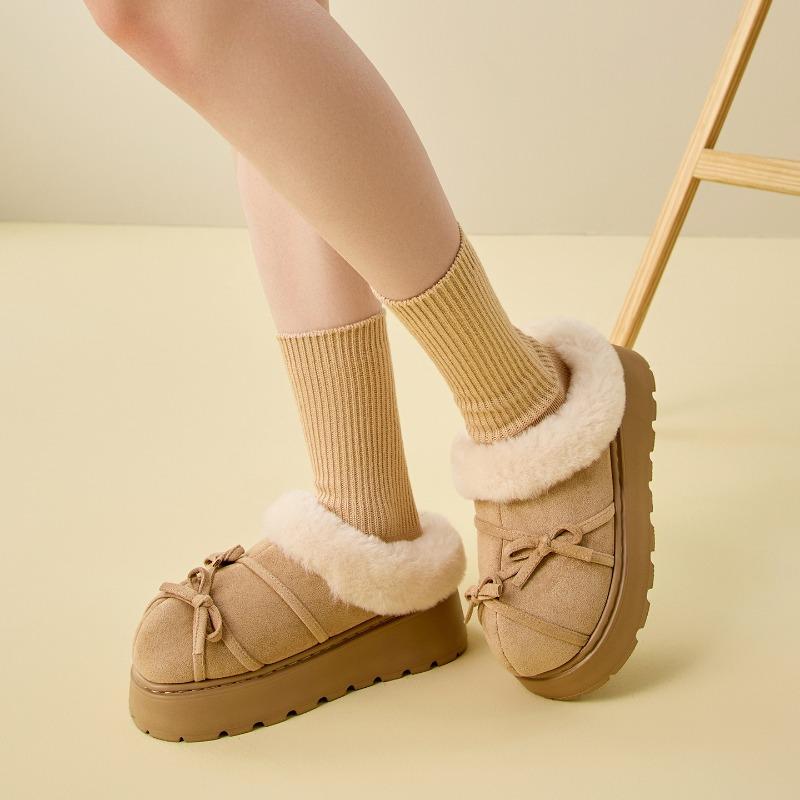 Cotton Shoes for Warmth, Fleece for Height Increase, Fashionable and Versatile Indoor Plush Slippers