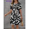 Women Dress Vintage Print Short Sleeve O-Neck Dresses 2025 Summer Autumn Fashion Casual Harajuku Dress Female Party Clothing