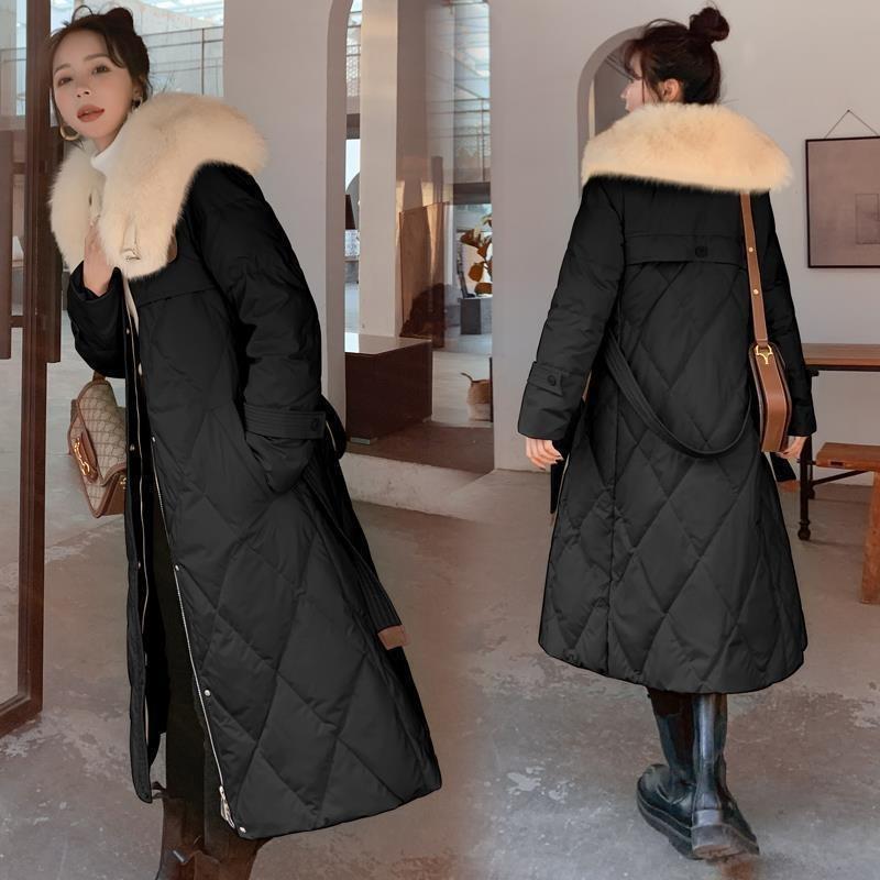 2026 winter new waist down cotton-padded clothes fashionable over the knee medium and long cotton-padded jackets thickened large fur collar