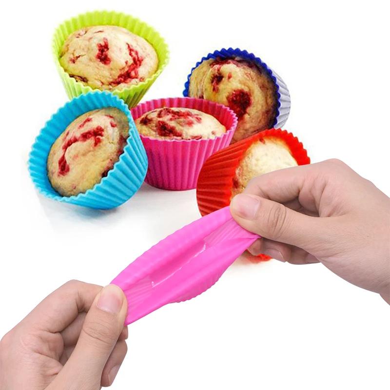 12pcs Silicone Cake Mold Round Muffin Cupcake Baking Molds Reusable DIY Cake Decorating Tools Wedding Birthday Party Decorations