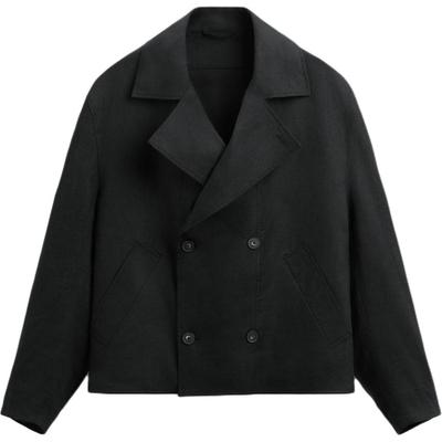 Manteau trench décontracté à manches longues et col court pour homme manteaux Noir 0706510-800
