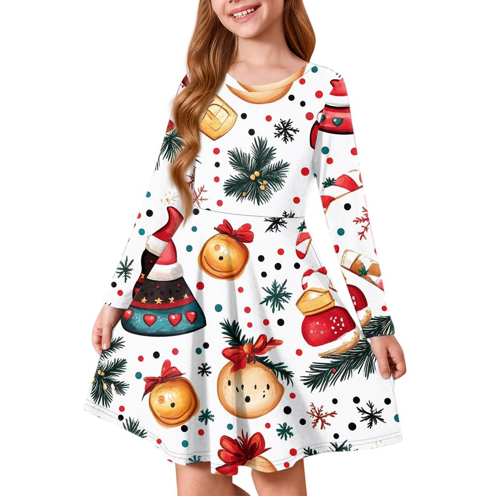 Rochie de Prințesă pentru Fete - Rochie Tip Tricou A-Line cu Mânecă Lungă Ziua Crăciunului