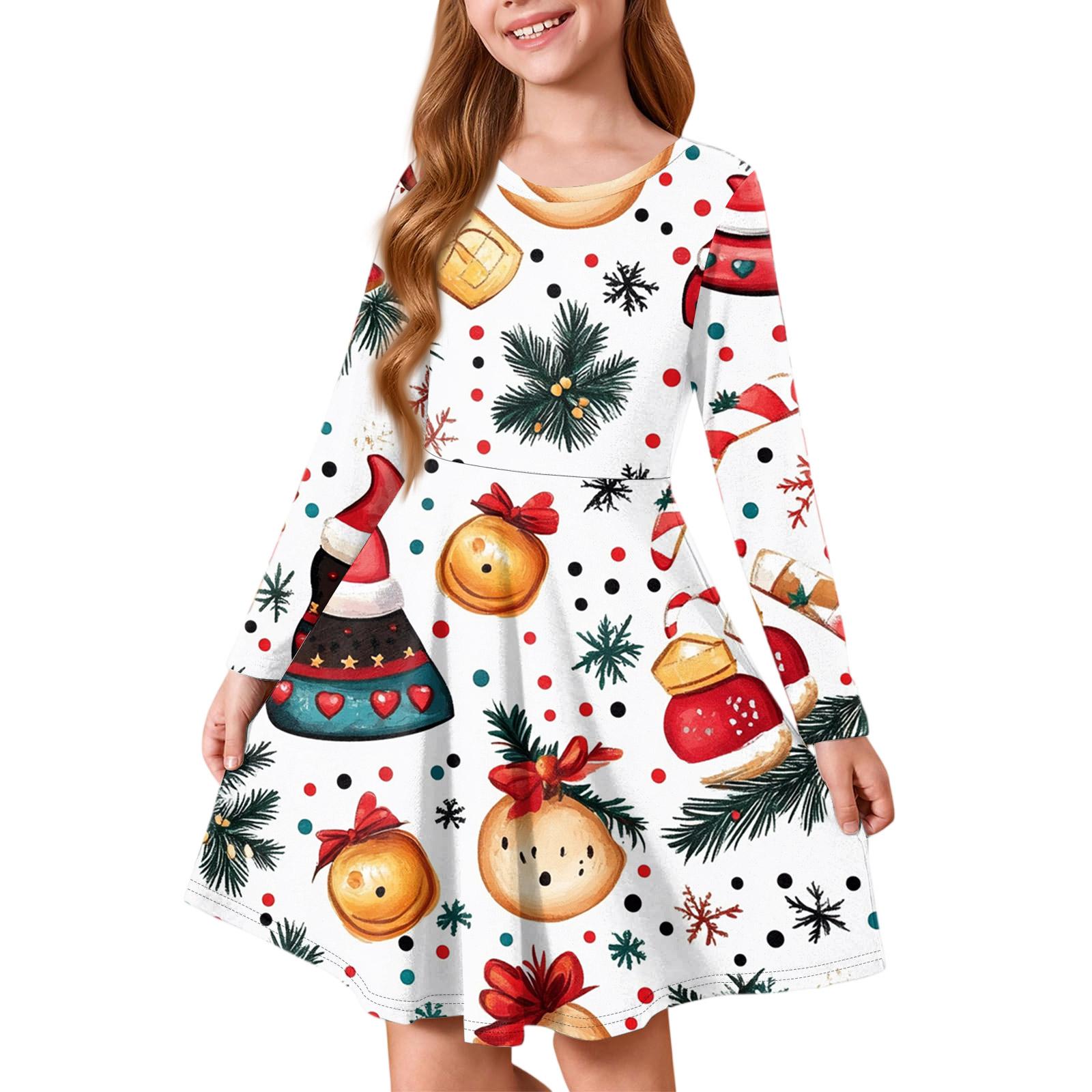 

Платье принцессы для девочек - Платье-футболка А-силуэта с длинным рукавом на Рождество 120 белый