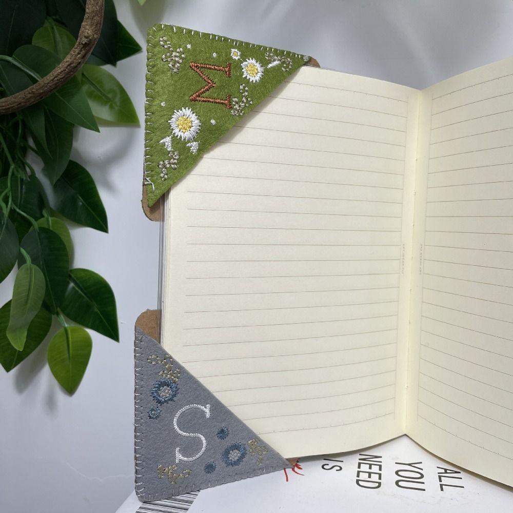 Flower Letter Embroidery Stitched Felt Corner Bookmark Felt Book Marker Clip Gift