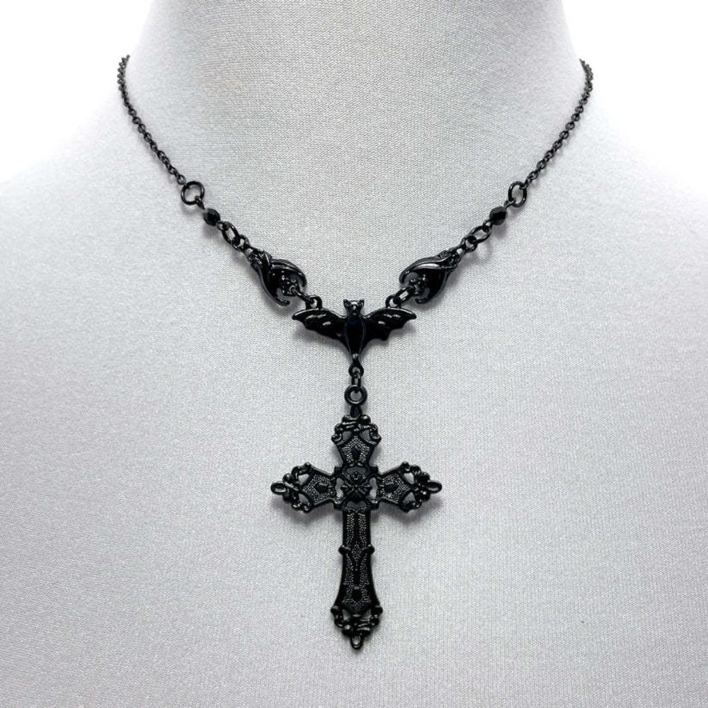 Victorian Gothic Black Vampire Bat Irregular Cross Pendant Necklace for Men Women Dark Punk Halloween Party Jewelry Accessories чёрный