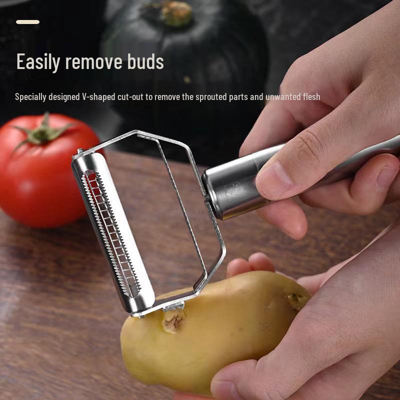Stainless Steel Double-Headed Julienne & Melon Peeler with Smiley Face Design