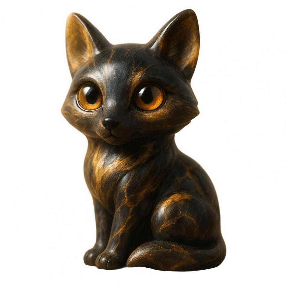 Hand-carved Fox Statue Good Luck Fox Ornament Hand-carved Big-eyed Fox Figurine Healing Stone Statue for Home Office Decor