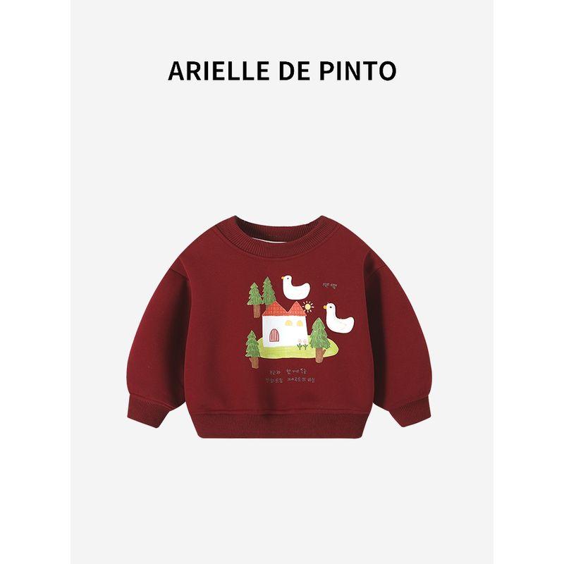 French Arielle De Pinto Girls' Fleece Sweatshirt Autumn and Winter New Baby Top Kidsren's Long-Sleeved T-Shirt