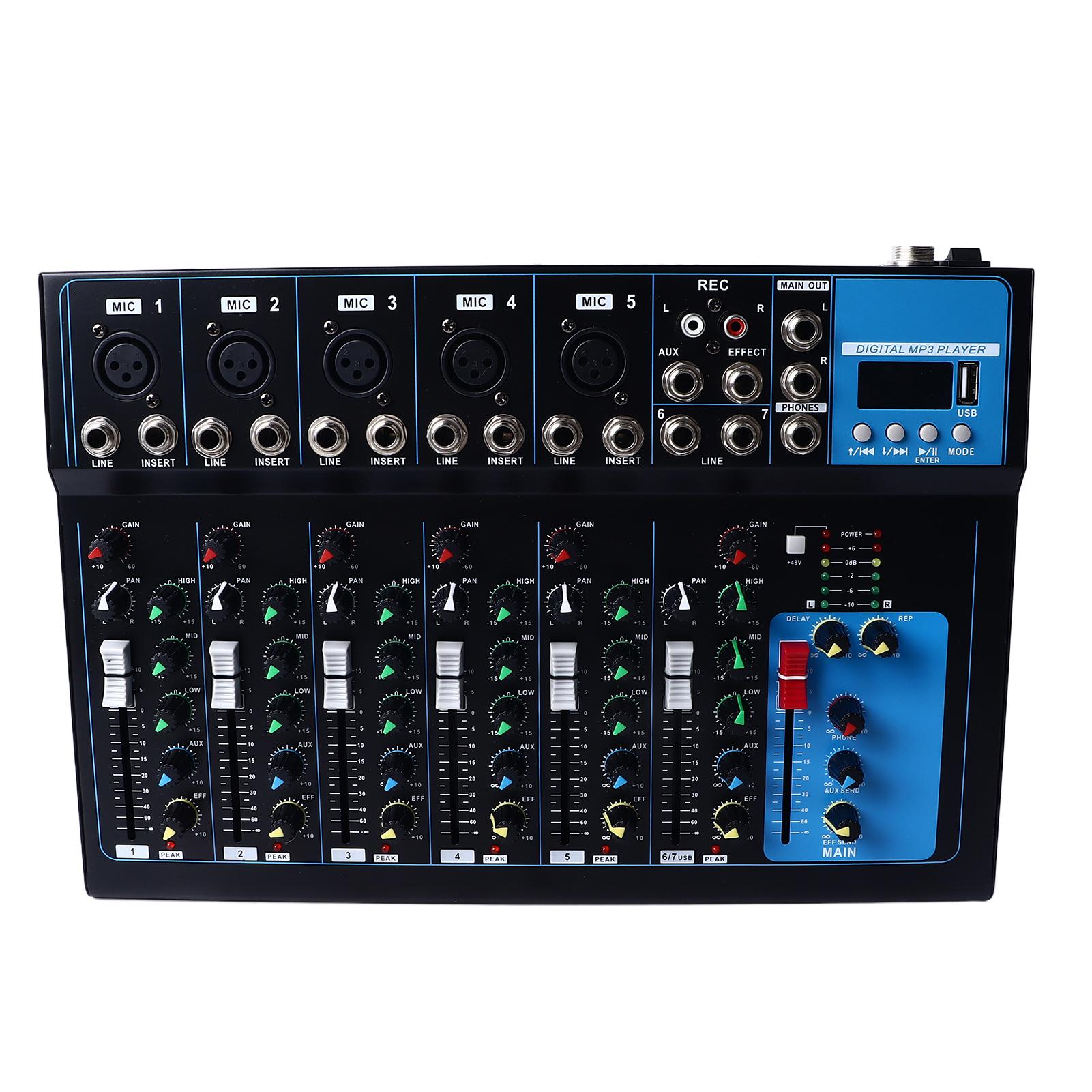 

7-канальный звуковой микшер USB Bluetooth Clear Sound XLR 6.35 мм RCA интерфейсы звуковой микшерной платы с US Plug