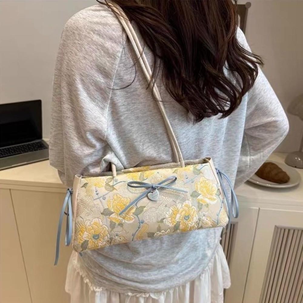 Cloth Bow Shoulder Bag Flower Underarm Bags Fashion French Stick Handbag Work