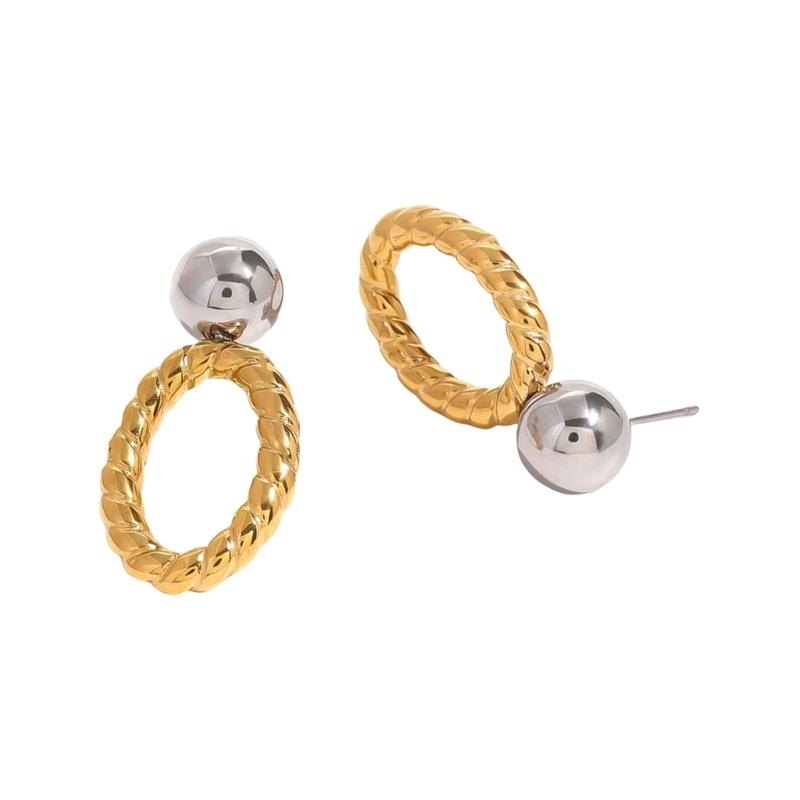 Elegant Stainless Steel Texture Jewelry Set with Round Stripes Designs Includes Necklace Earrings and Bracelet
