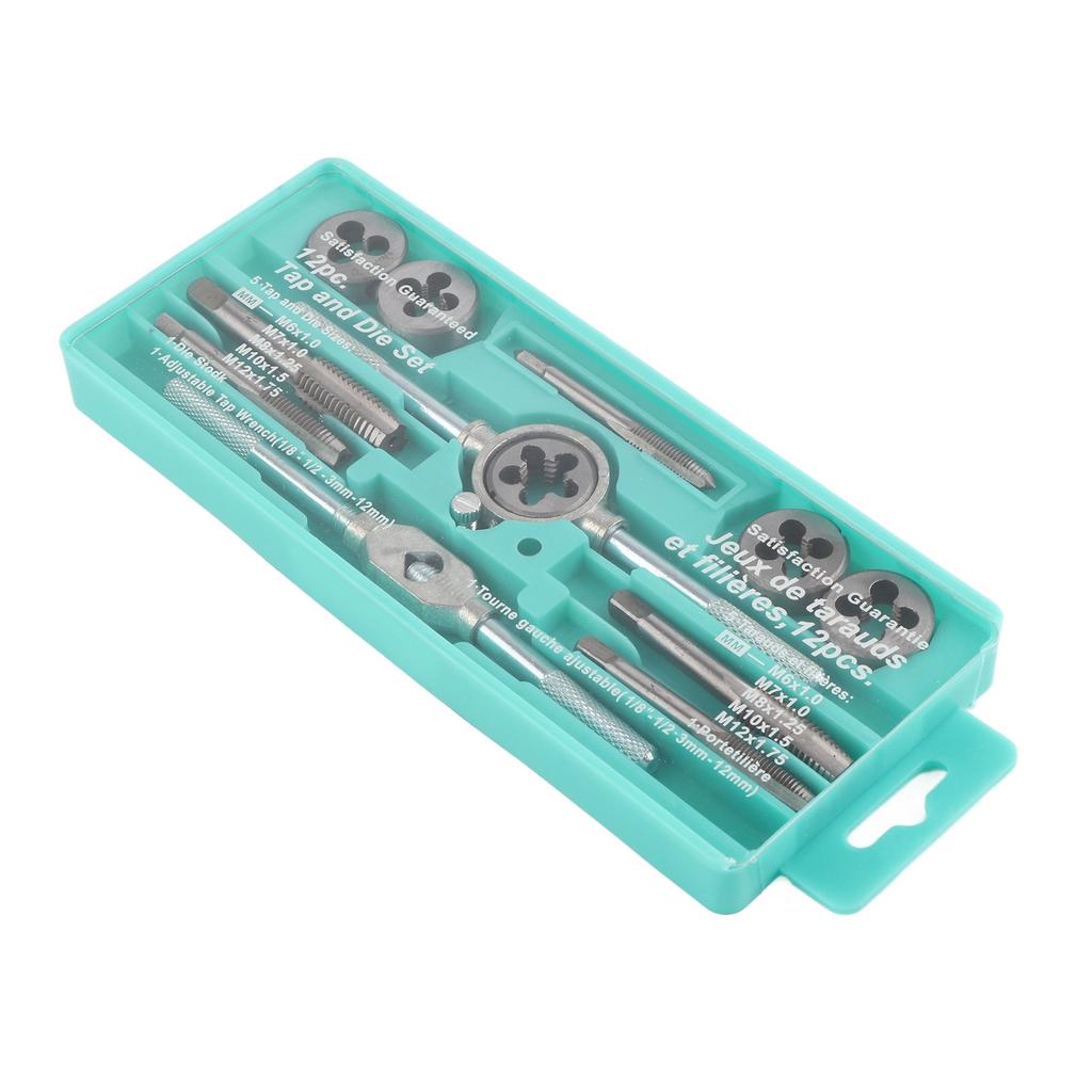 12-teiliges Gewindebohrer-Ausdreher-Set Hochgeschwindigkeitsstahl Verschleißfest Multifunktionales Gewindebohrer-Schneideisen-Set für die Wartung