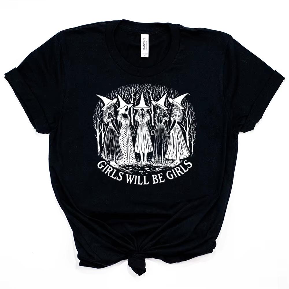 

Girls Will Be Girls Witch TShirt Funny Witch Shirts Girl Power Women Vintage Clothes Witchy Vibes Tee Tops Daily Streetwear S