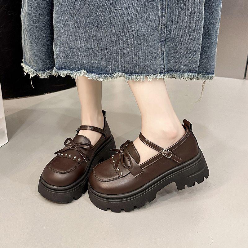Cute Japanese Bow Platform Single Shoes Versatile with Skirt Round Head Mary Jane Single Shoes 2025 Spring and Summer New Models