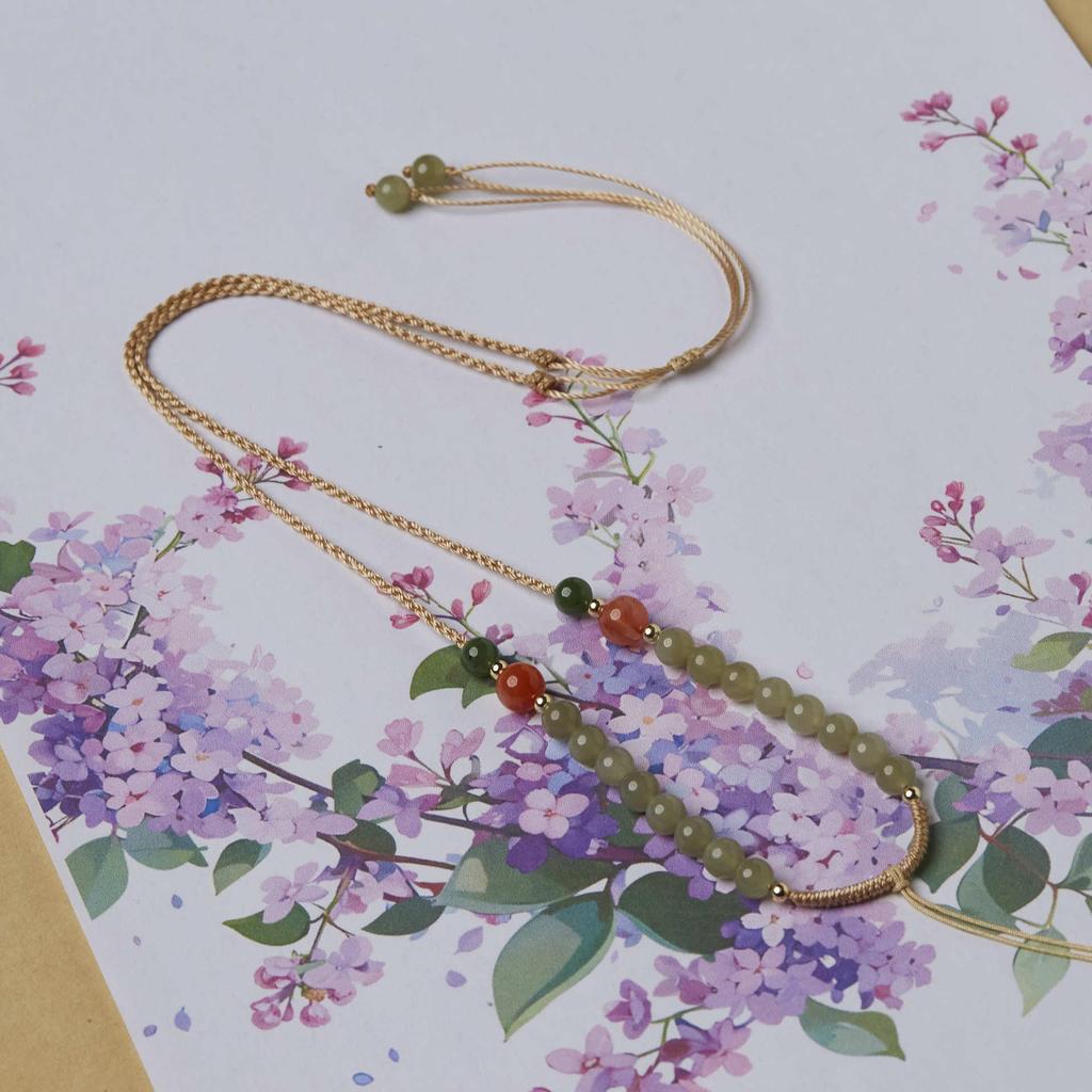 Adjustable Hand-Woven Hetian Jade Bead Chain in Retro Chinese Style