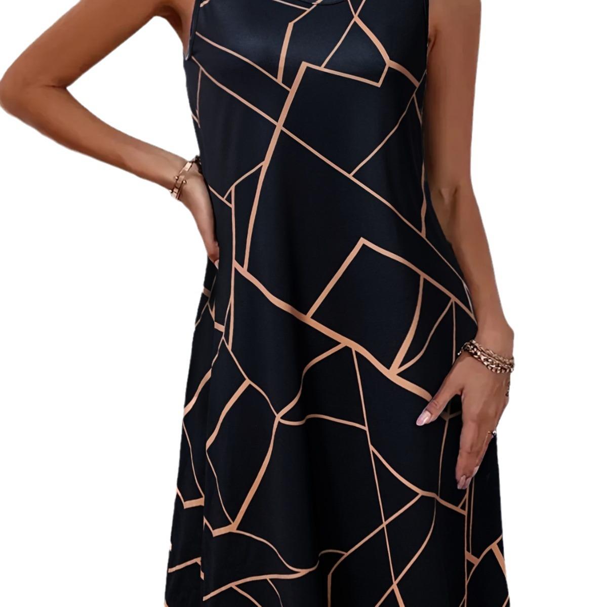 

Geometric Pattern Sling Dress - Women s Fashion Style Medium чорний