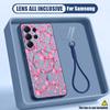 Retro Flowers Black Rose Print Lanyard Case For Samsung S26 S25 Ultra S24 Plus S23 FE S22 Ultra A55 A56 A17 A37 A57 5G Skin Feel Magnetic Phone Cover