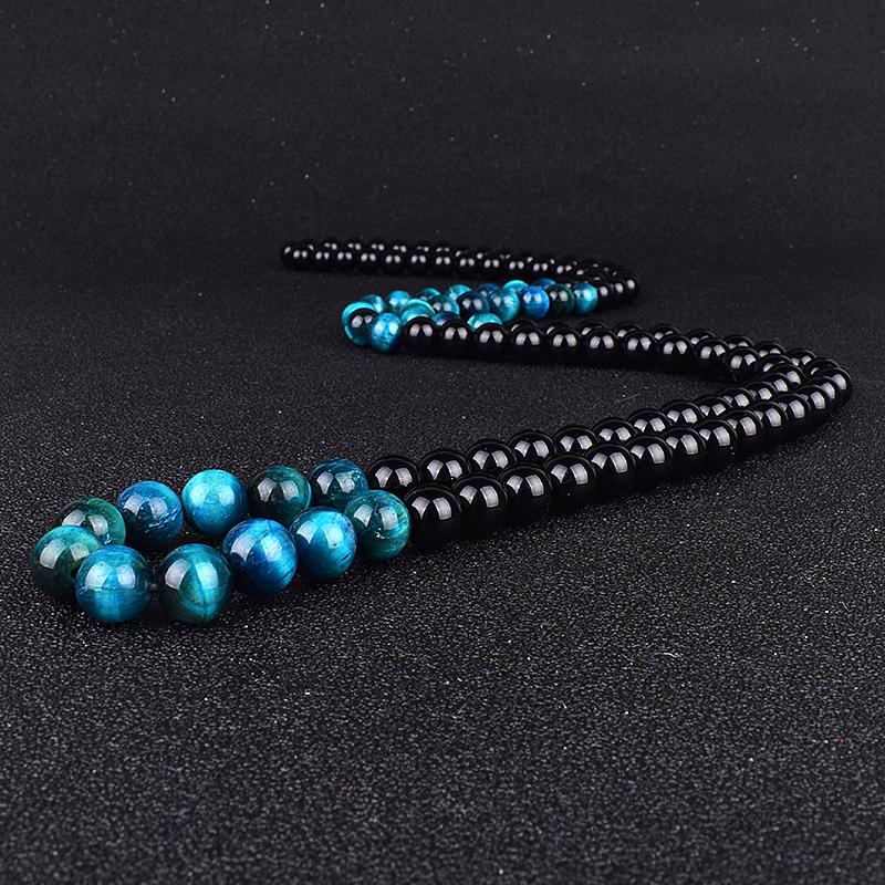 Natural Royal Blue Tiger Eye Beads Necklaces Women Fashion Obsidian Necklace Men Natural Onyxs Yoga Prayer Jewelry Collier Homme