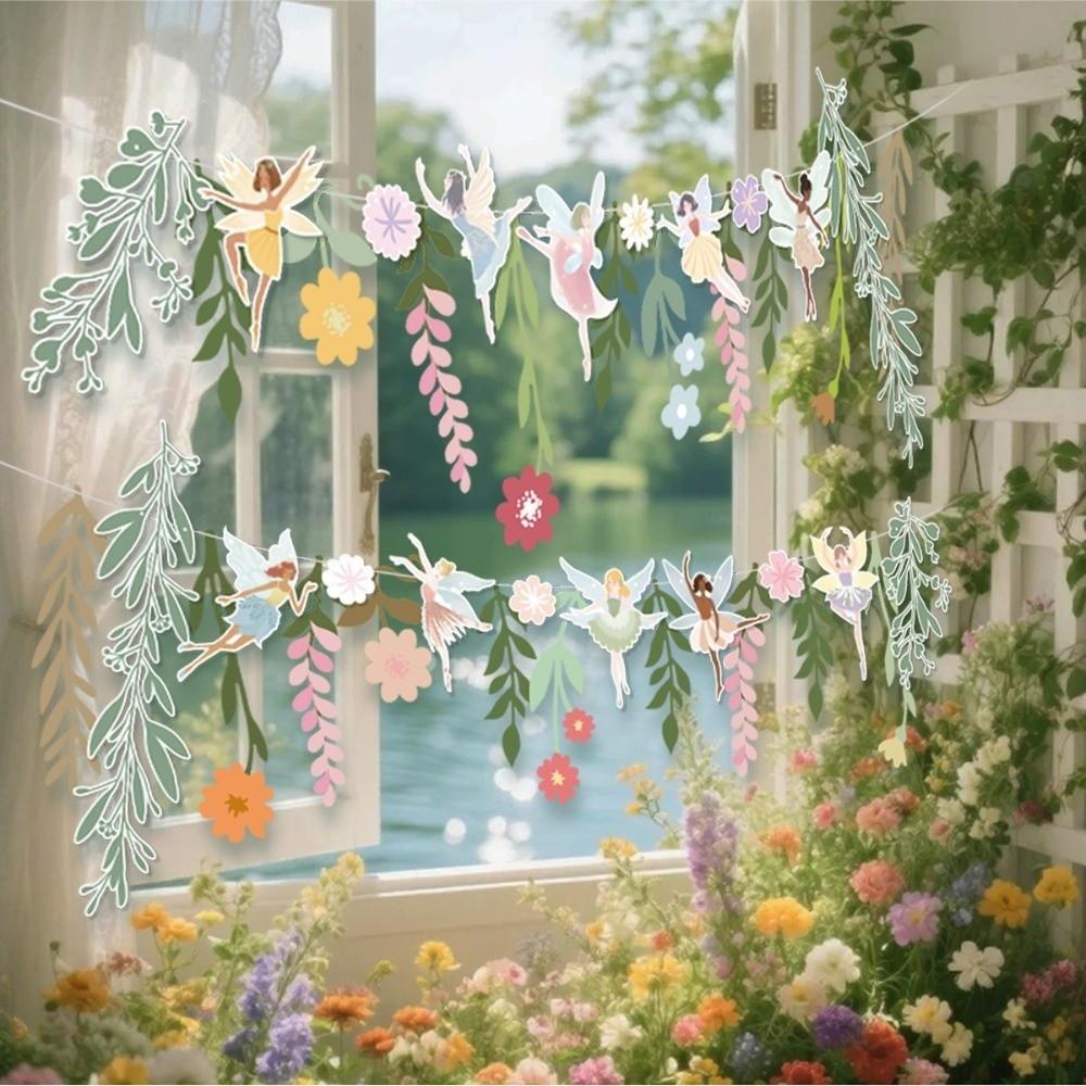 Funny Long Leaves Flower Banner Hanging Flower Flag Floral Leaf Paper Banner  Summer Party