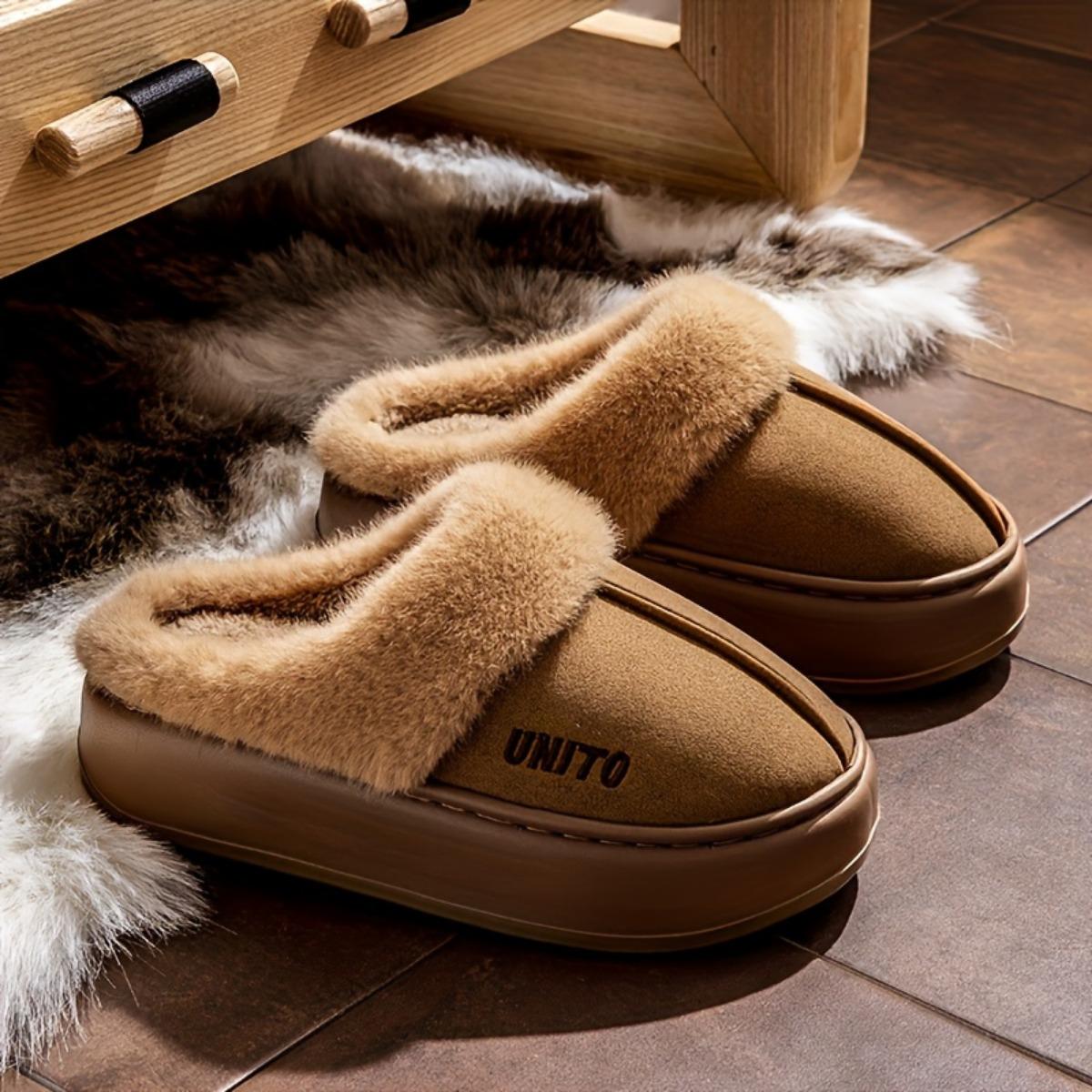 

Men s and Women s Warm Winter Plush Slippers - Soft Lining, Non Slip Thick Sole, Comfortable Indoor Wear | Casual Style Shoes 36-37 темно-коричневого кольору