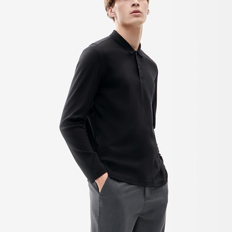 Fila Solid Color Sports Knit Long Sleeve Polo Shirt Men Tops Black F11M212201FBK