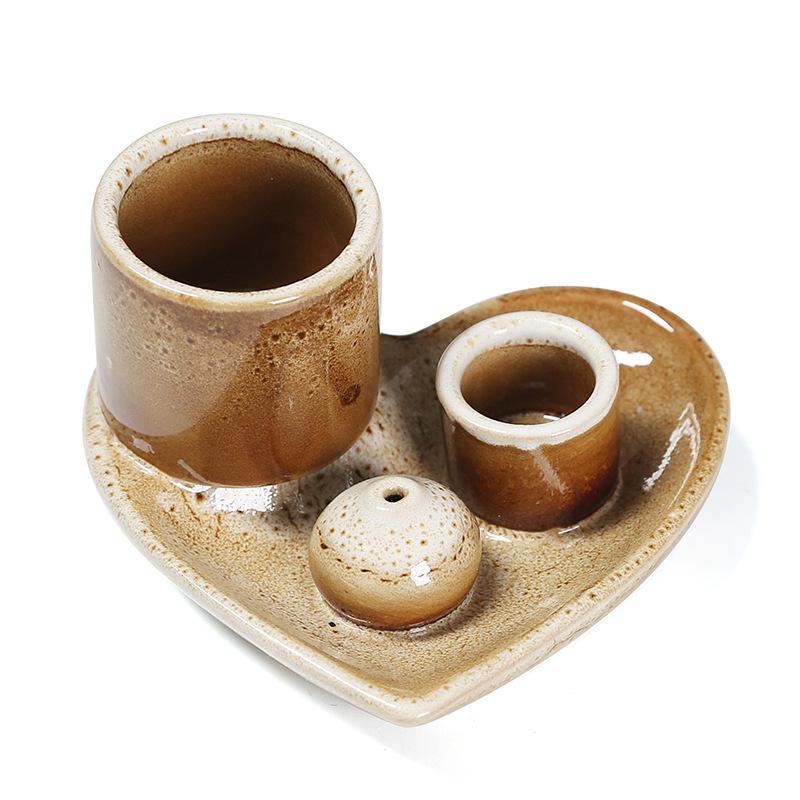 5-in-1 Keramik Räucher- & Kerzenhalter mit Aschefänger-Ablage Perfekt zum Räuchern mit Salbei, Smudge, Meditation und Yoga Räucherhalter