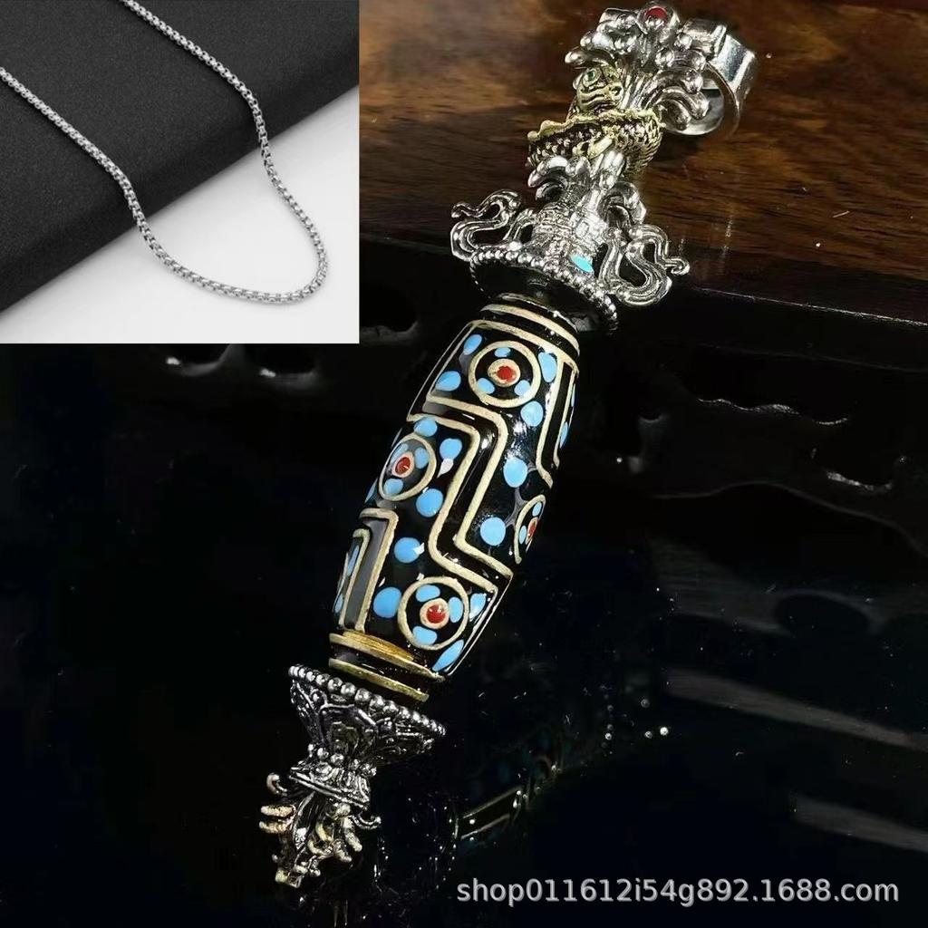 Koi Fish Nine-eye Celestial Bead, Vajra Staff Pendant, Six-character Precept for Subduing Demons, Aged Folk Art Jewelry Piece