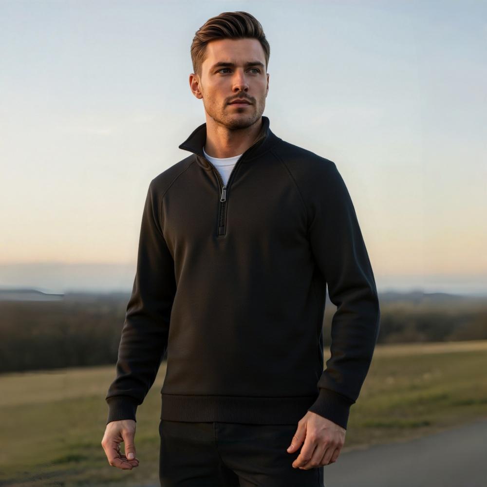 Men's White Half-Zip Sweatshirt Comfortable & Stylish Casual Pullover for Everyday Wear, Urban Streetwear Look