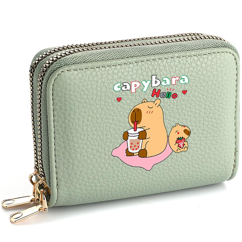 Capybara Ladies' Printed Cute Coin Wallet, PU Leather ID Card Bank Card Zipper Card Wallet, Suitable for Women's Daily Use