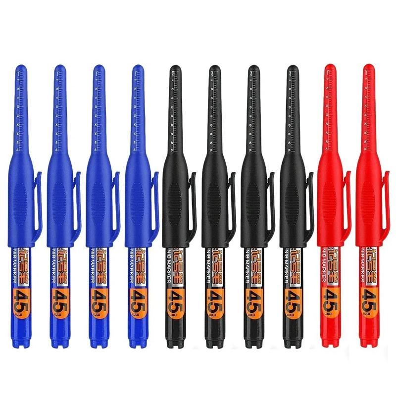 45mm Tip Waterproof Long Head Marker Pen set Quick-Dry Ink for Woodworking Construction Deep Hole Non-Toxic Black Red Blue White