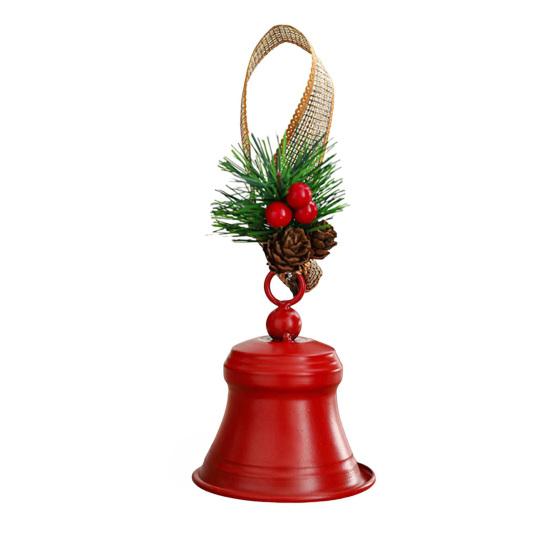 Christmas Bell Hanging Ornaments Rustic Metal Bell Decoration with Artificial Pine Needles Berries for Christmas Tree Wreath Door Window Decor