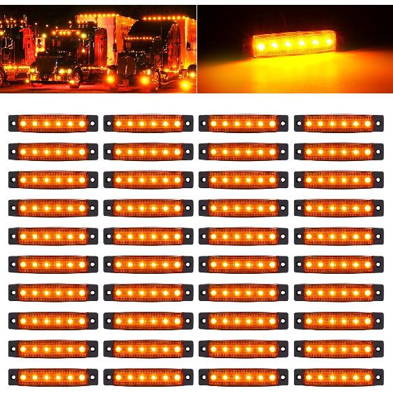40 Pack 6 LED Trailer Marker Light, DC12-24V Clearance Side Indicator Lamp For RV Camper Truck Van Caravan Boat - Amber