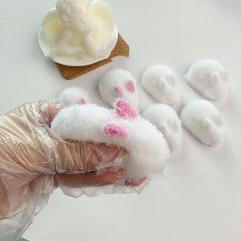 Squishy Kawaii Handmade Silicone Mini White Rabbit Flocked Snow Powder Bunny Soft Pendant Girl Cute Birthday Gift Kids Toys