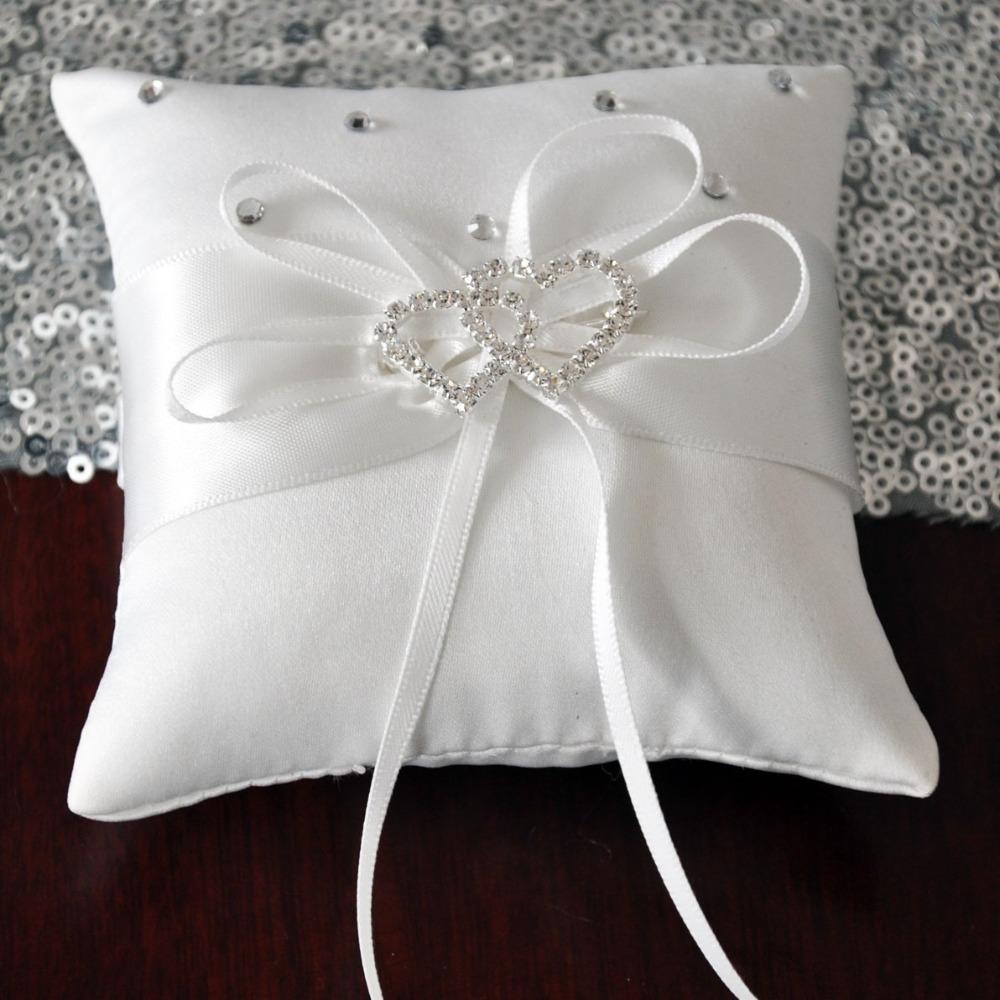 European Double Heart Ring Bearer Pillow Bowknot Ribbon Cushion  Home Wedding Bridal