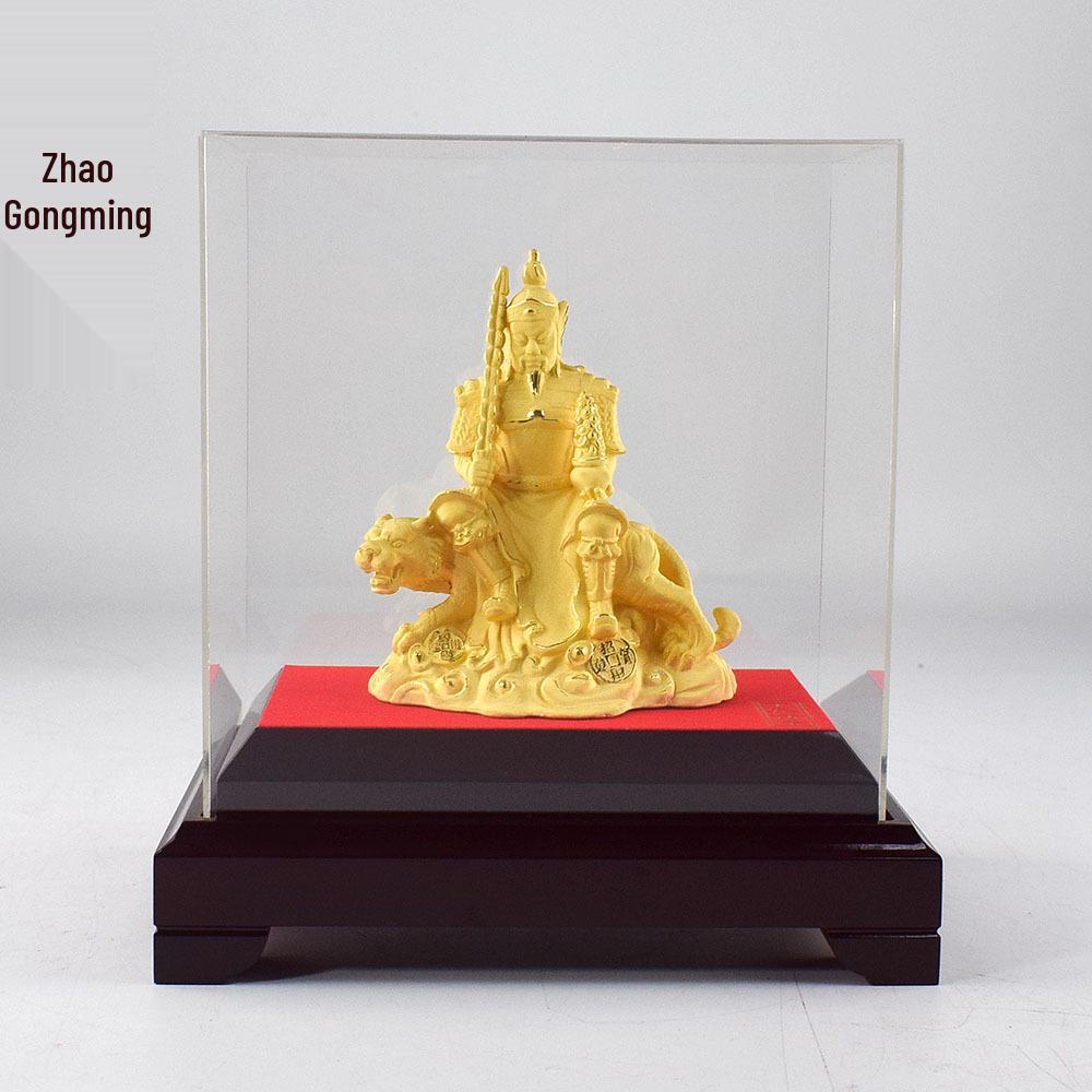 Zhao Gongming Statue: Velour Gold God of Wealth Ornament for Home Zhao Gongming