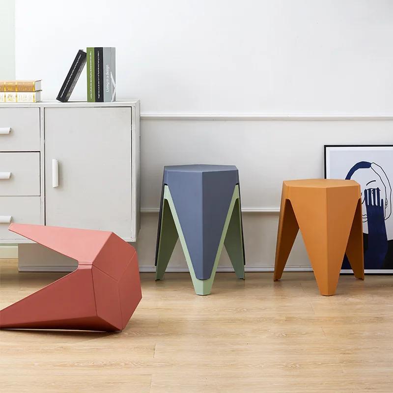 Ins Creative Modern Shoe Replacement Bench Footstool Non Slip Thick Plastic Small Stool Low Geometric Furniture Home