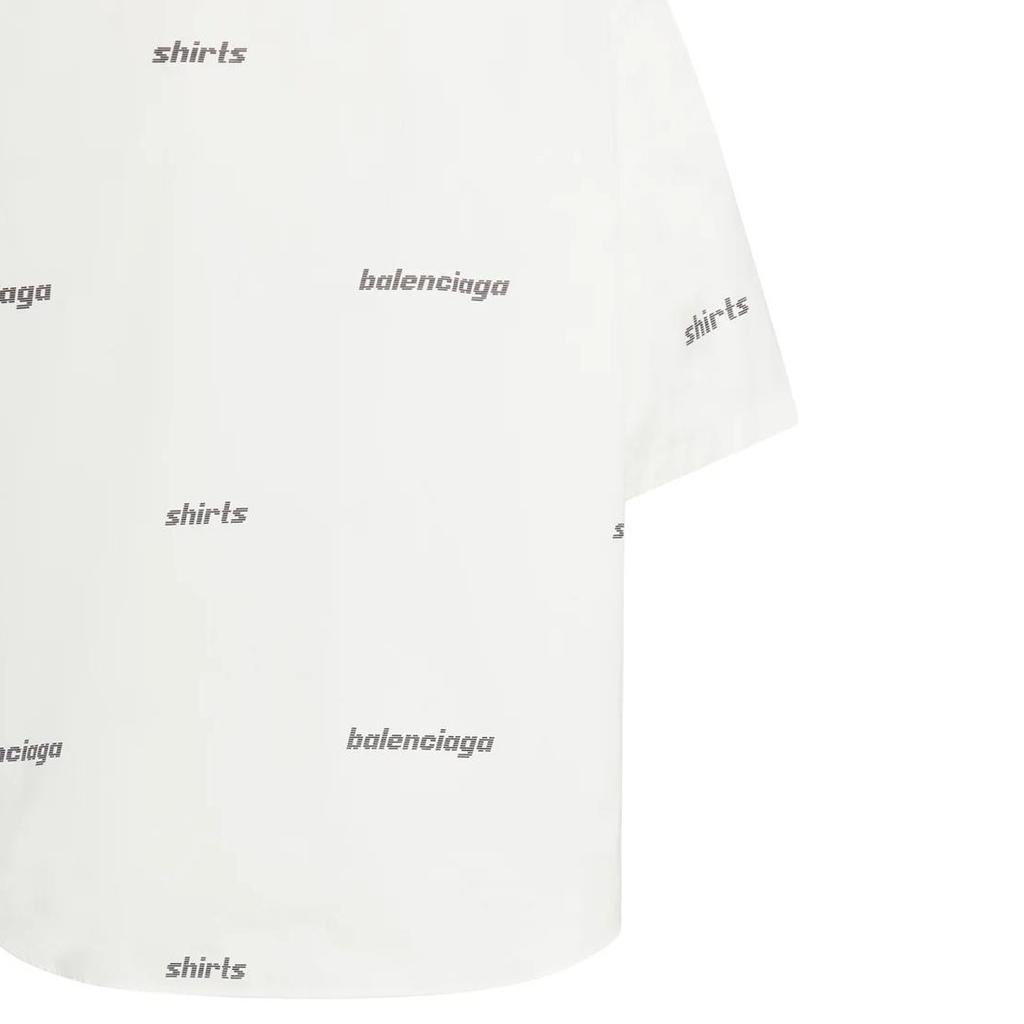 Balenciaga All Over Logo Short Sleeve Shirt 'White Black' Men's 681702TOL659040