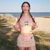American Spicy Girl Slimming Color Block Letter Print Camisole & Low Waist Drawstring Midi Skirt Set