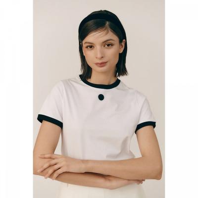 Short Sleeve Colorblock Silk Tee White