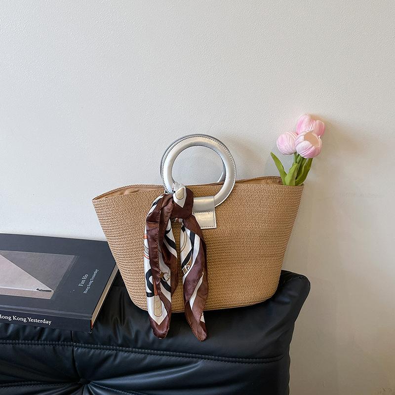 

Ручная плетеная большая сумка женская 2025 новая модная портативная сумка-тоут большой вместимости летняя пляжная сумка прилив хаки