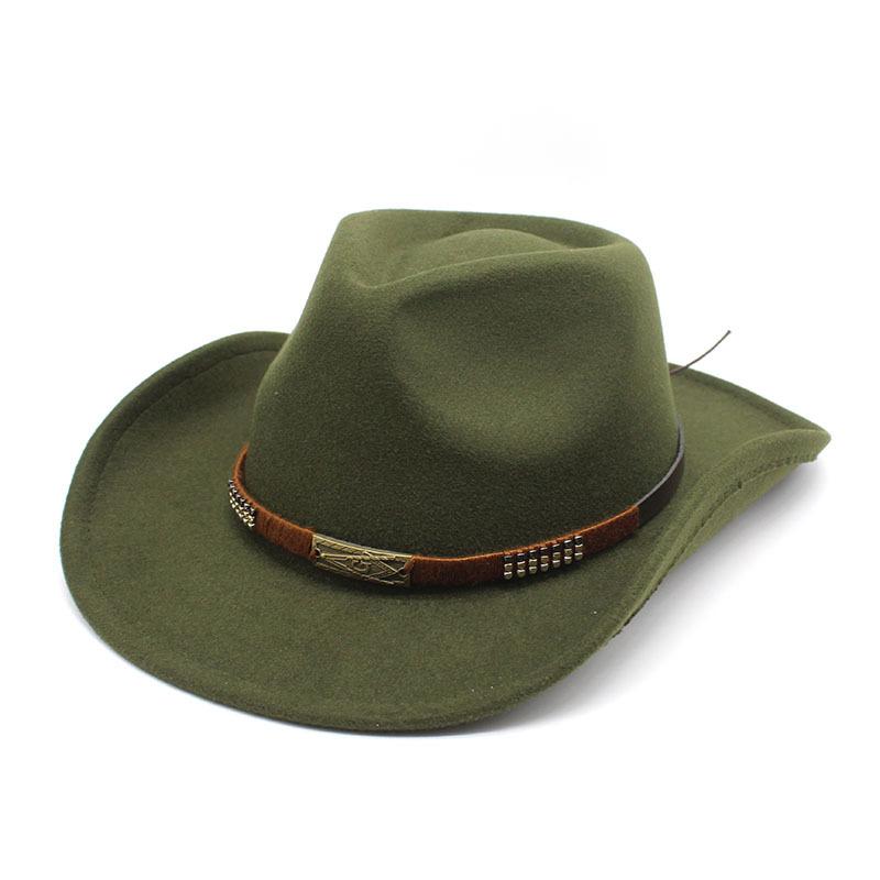 Warm Casual Versatile Coffee Belt Men'S And Women'S Woolen Western Cowboy Hat Big Edge Shading Hat