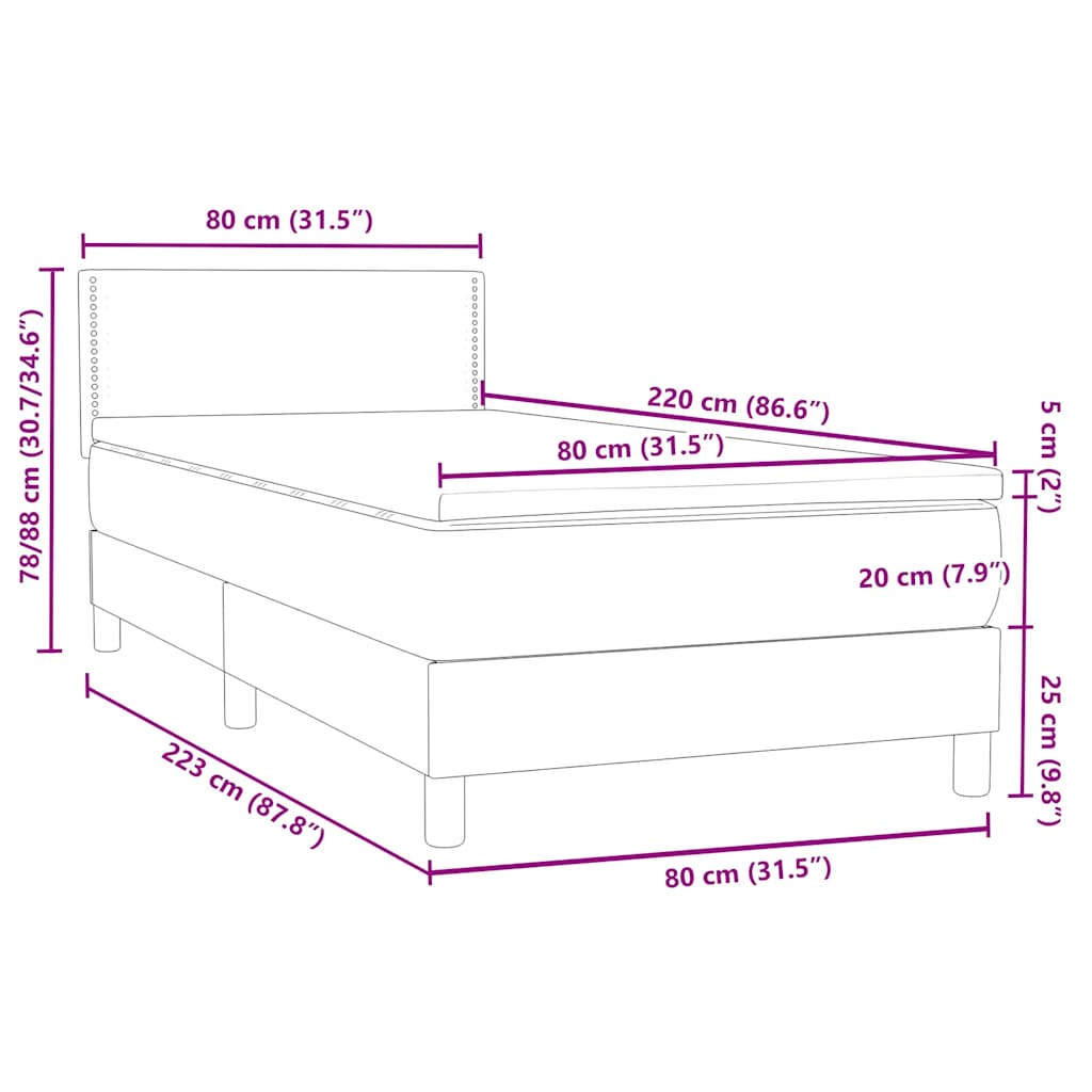 Box Spring Bed with Mattress Dark Green 80 x 220 cm Velvet